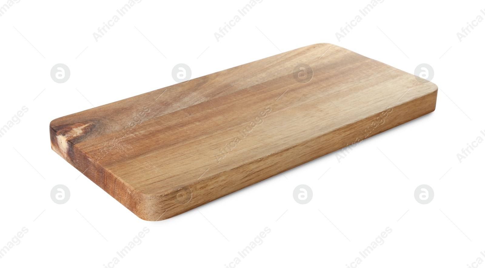 Photo of One wooden cutting board isolated on white