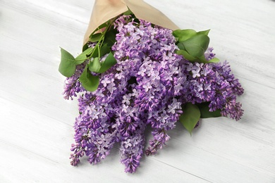 Blossoming lilac on light background. Spring flowers