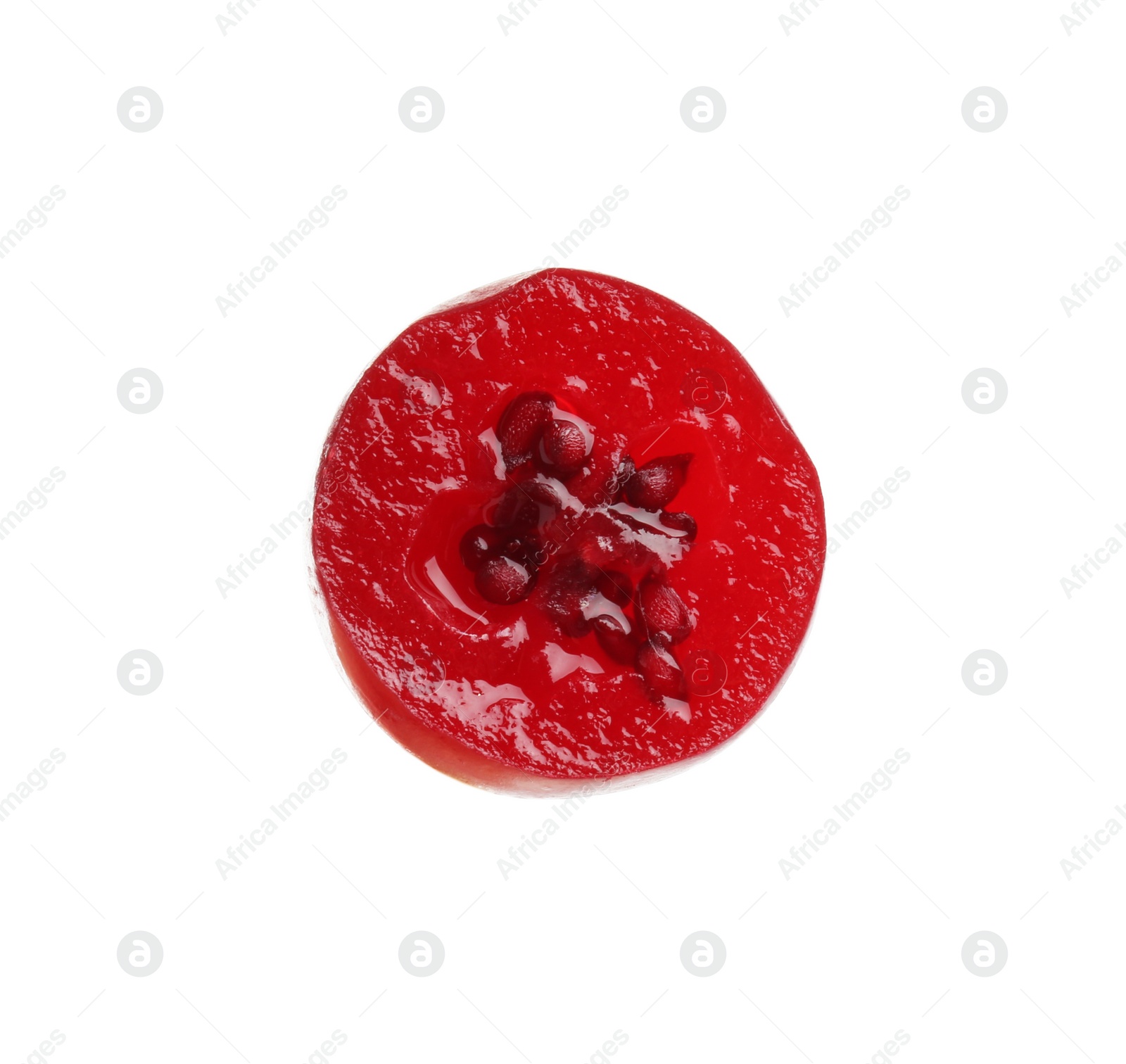 Photo of Half of fresh ripe cranberry isolated on white