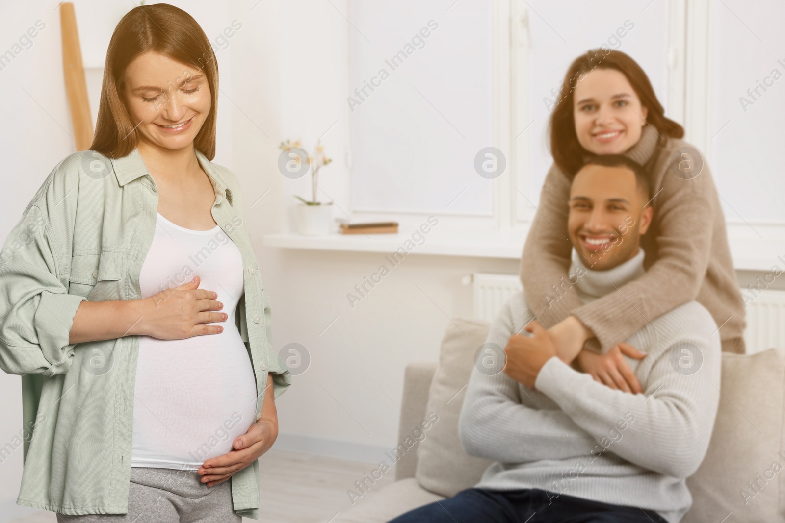 Image of Surrogate mother and intended parents in room