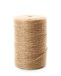 Photo of Spool of hemp rope on white background