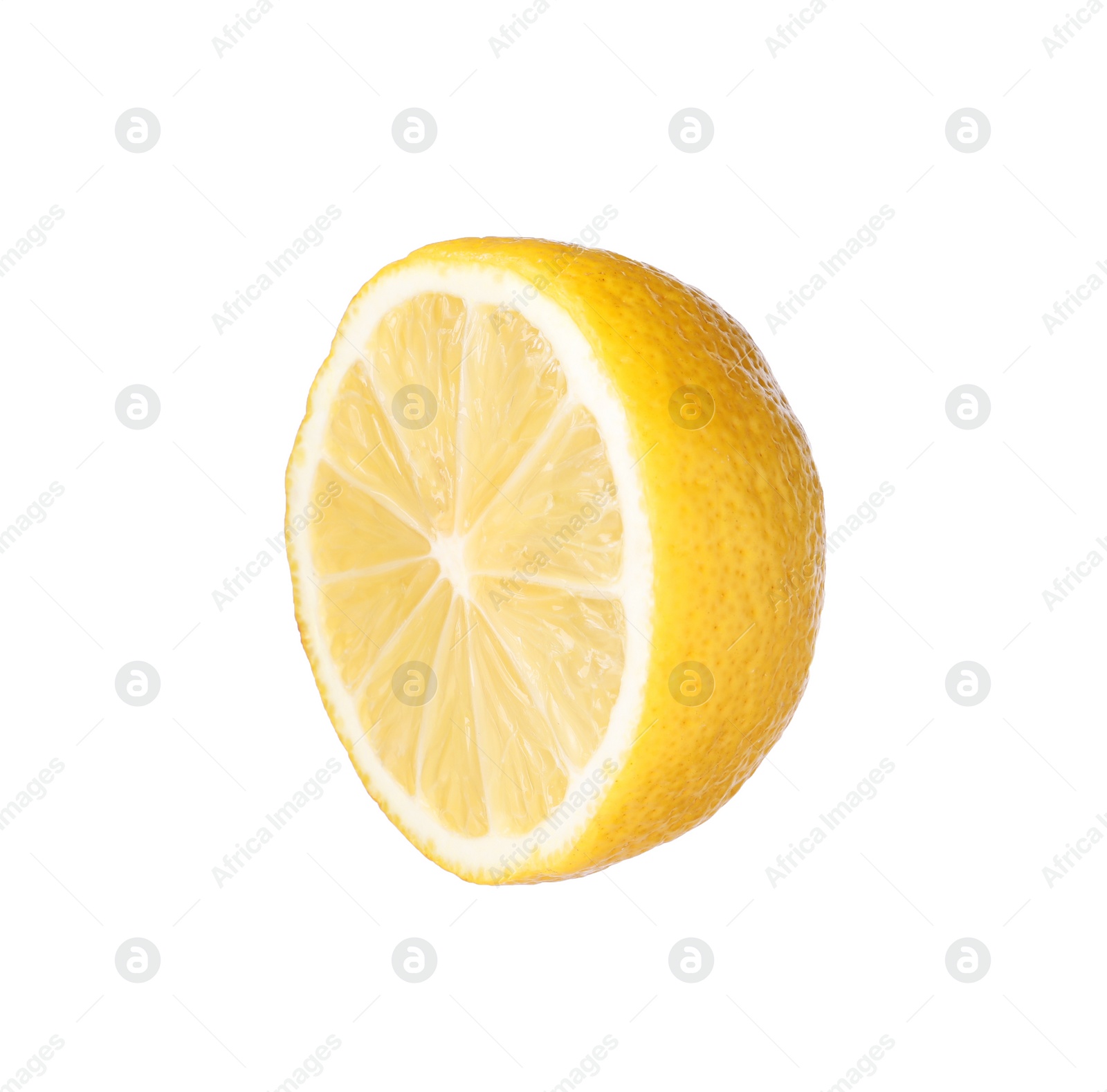 Photo of Citrus fruit. Sliced fresh ripe lemon isolated on white