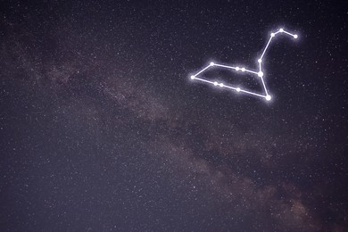 Image of Leo (Lion) constellation. Stick figure pattern in starry night sky