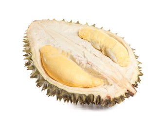 Half of fresh ripe durian isolated on white