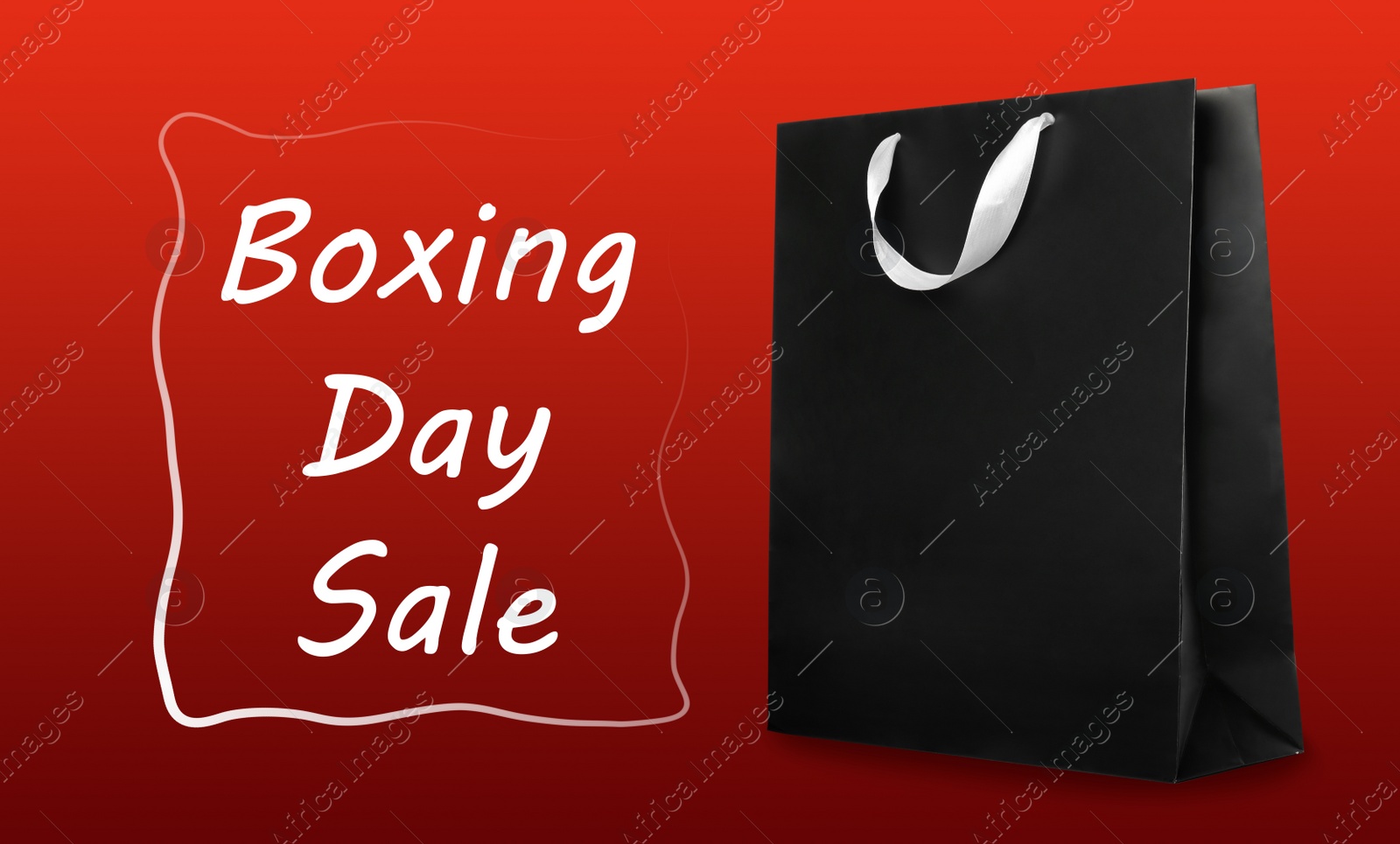 Image of Boxing day sale. Shopping bag on red background