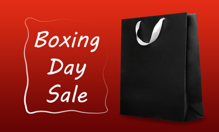 Image of Boxing day sale. Shopping bag on red background