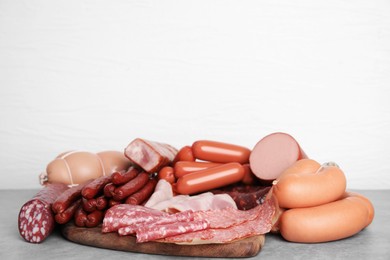 Photo of Different types of sausages on light table