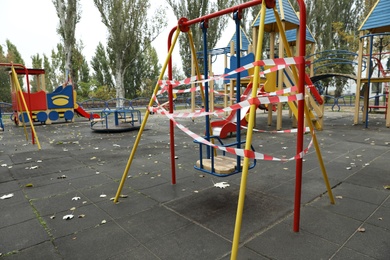 Photo of View of playground closed during COVID-19 quarantine