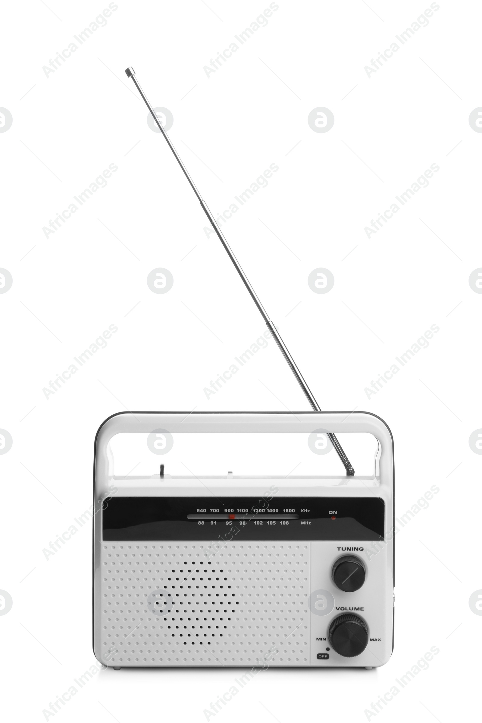 Photo of Portable retro radio receiver isolated on white