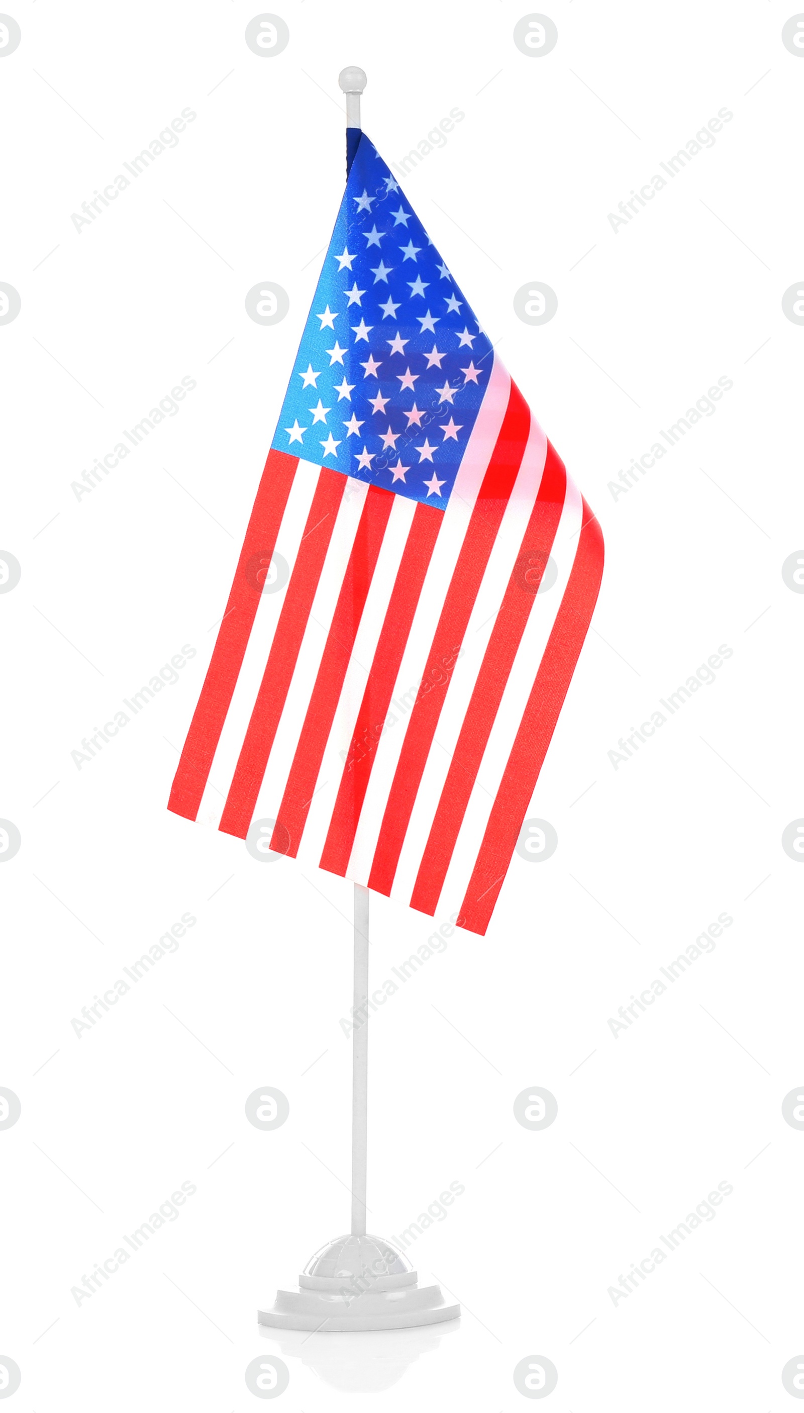 Photo of American flag on white background. National symbol