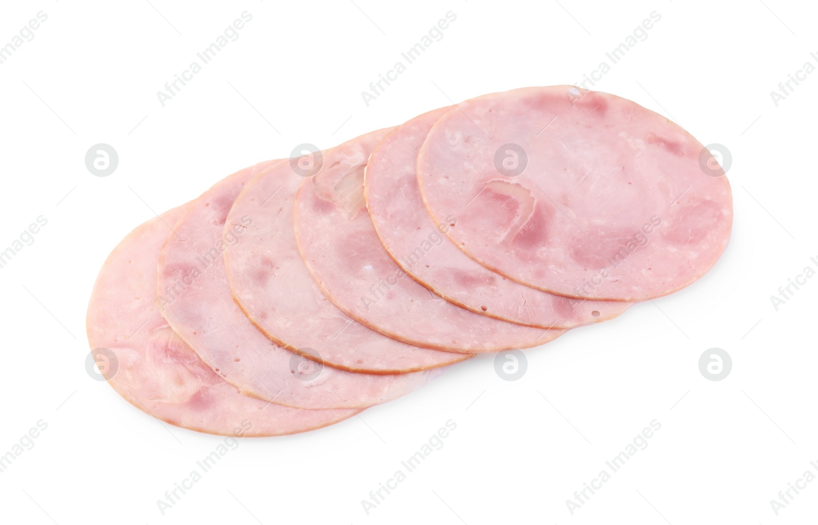 Photo of Slices of tasty ham isolated on white