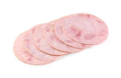 Slices of tasty ham isolated on white