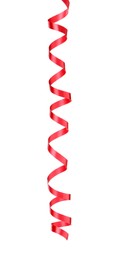 Photo of Shiny red serpentine streamer on white background