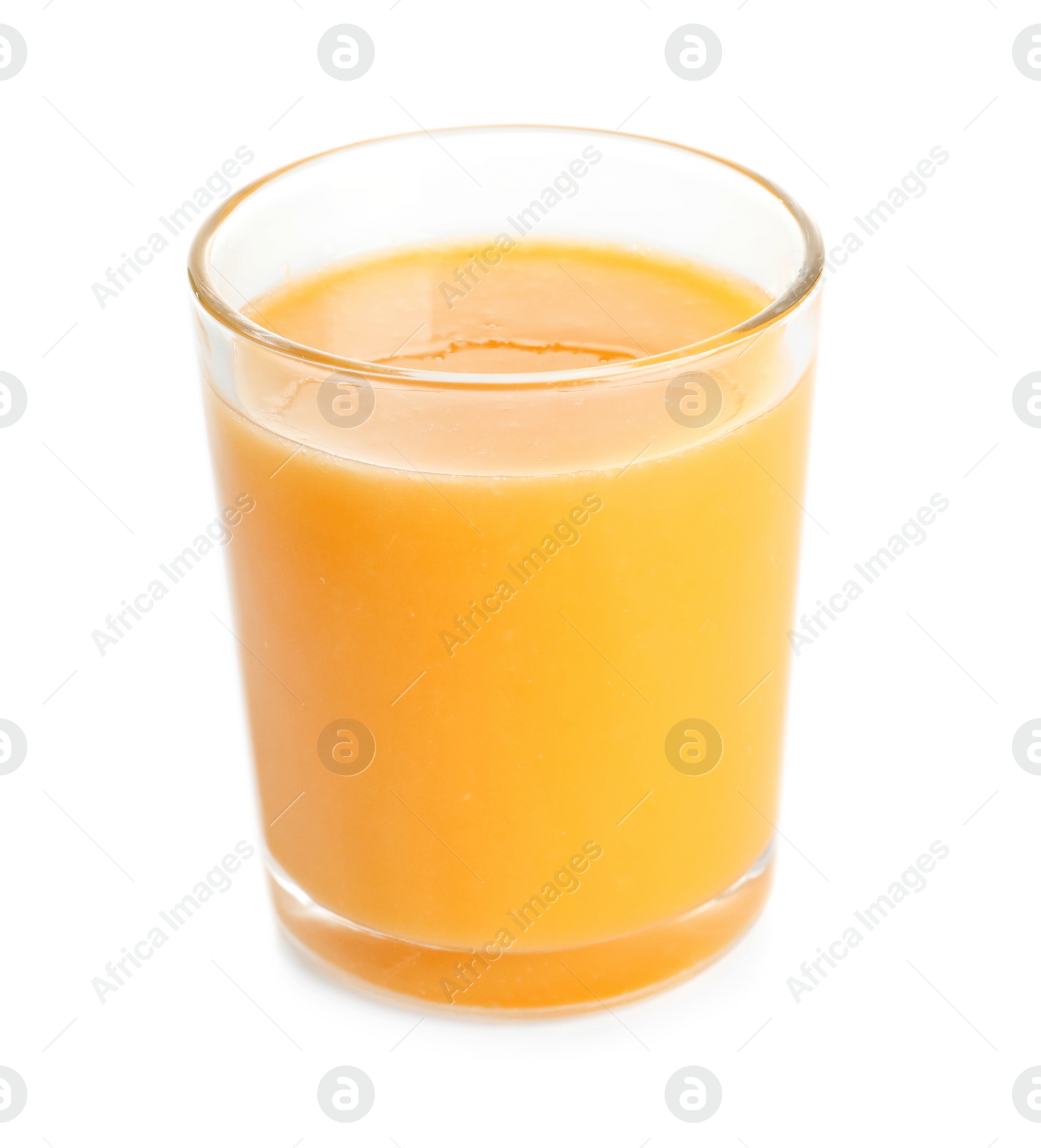 Photo of Glass of orange juice isolated on white