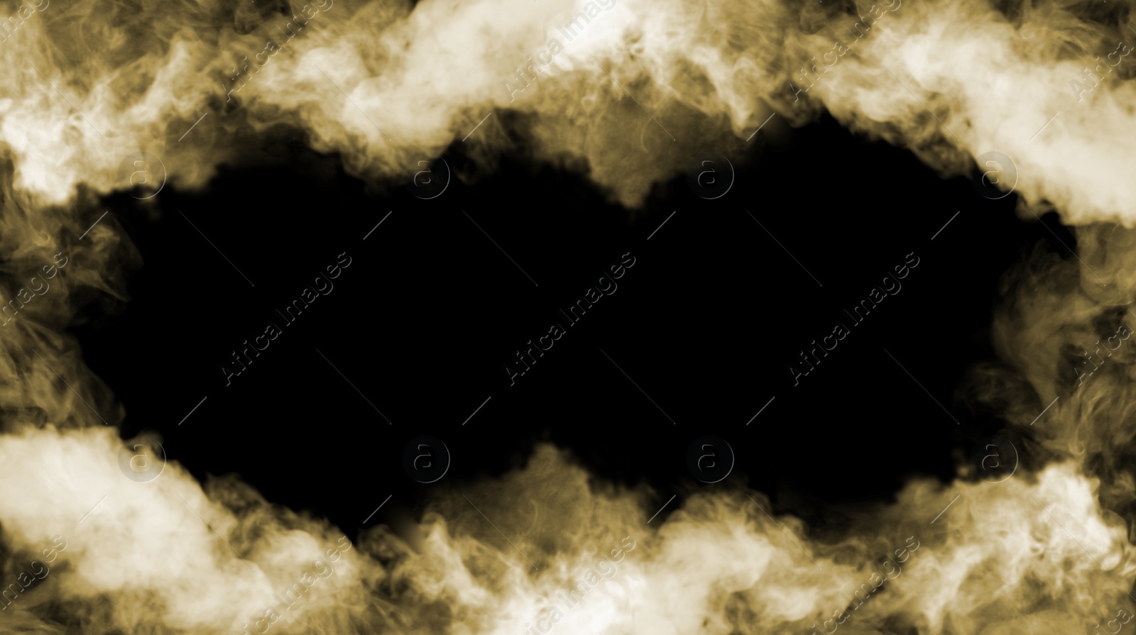 Image of Frame of smoke on black background, space for text. Banner design