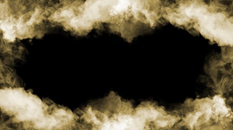 Image of Frame of smoke on black background, space for text. Banner design