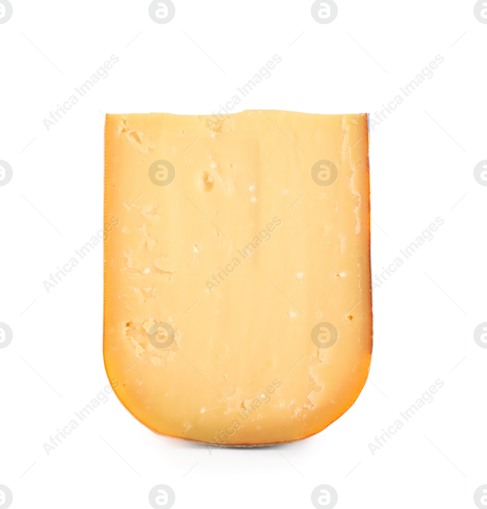 Photo of Piece of tasty cheddar cheese isolated on white