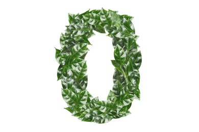 Image of Number 0 made of fresh green leaves on white background