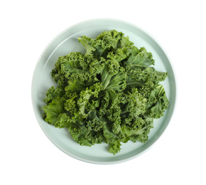 Fresh green kale leaves isolated on white, top view