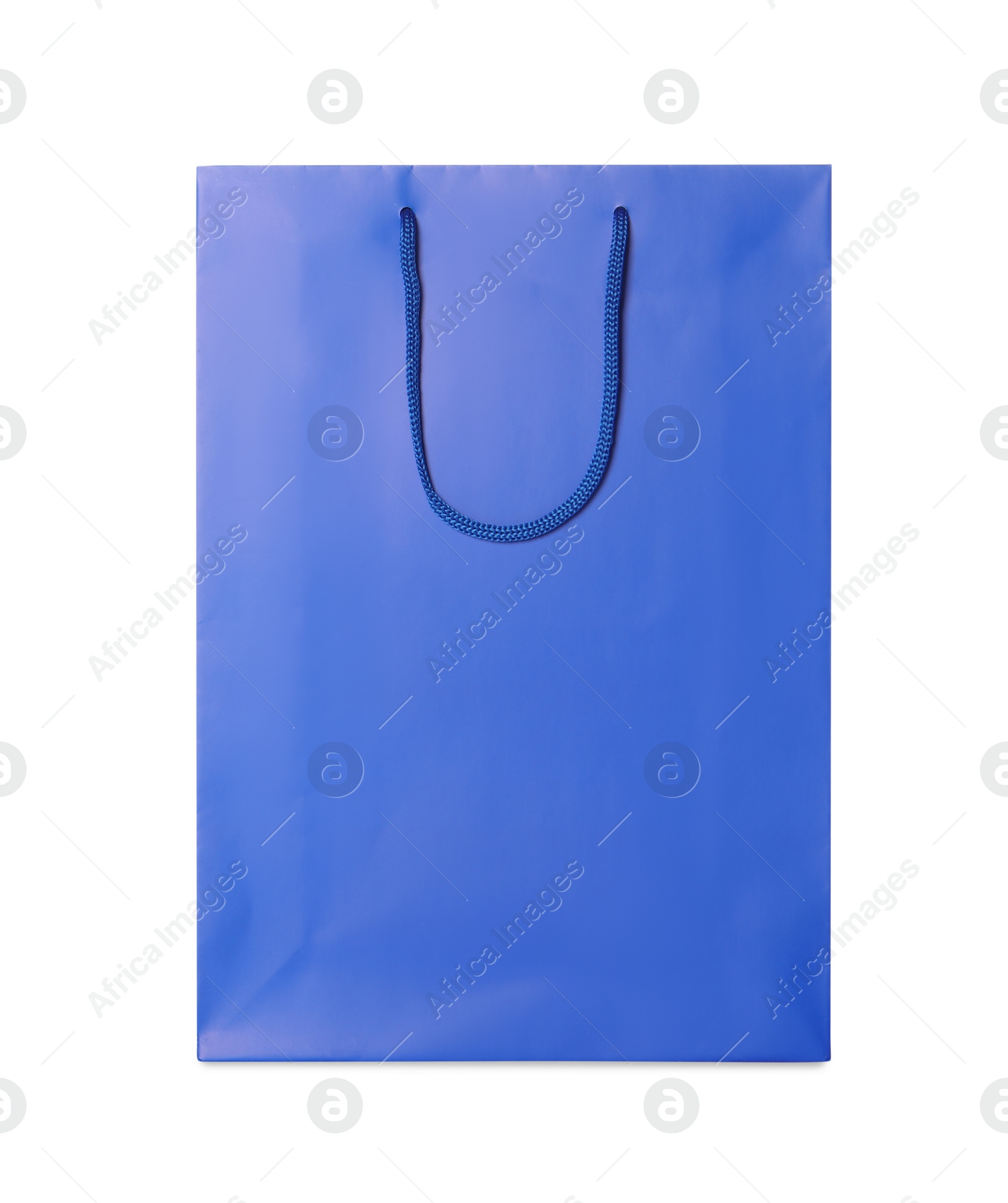 Photo of One blue shopping bag isolated on white