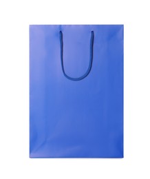 Photo of One blue shopping bag isolated on white