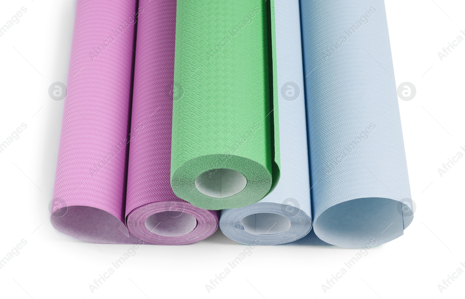 Image of Different colorful wallpaper rolls isolated on white