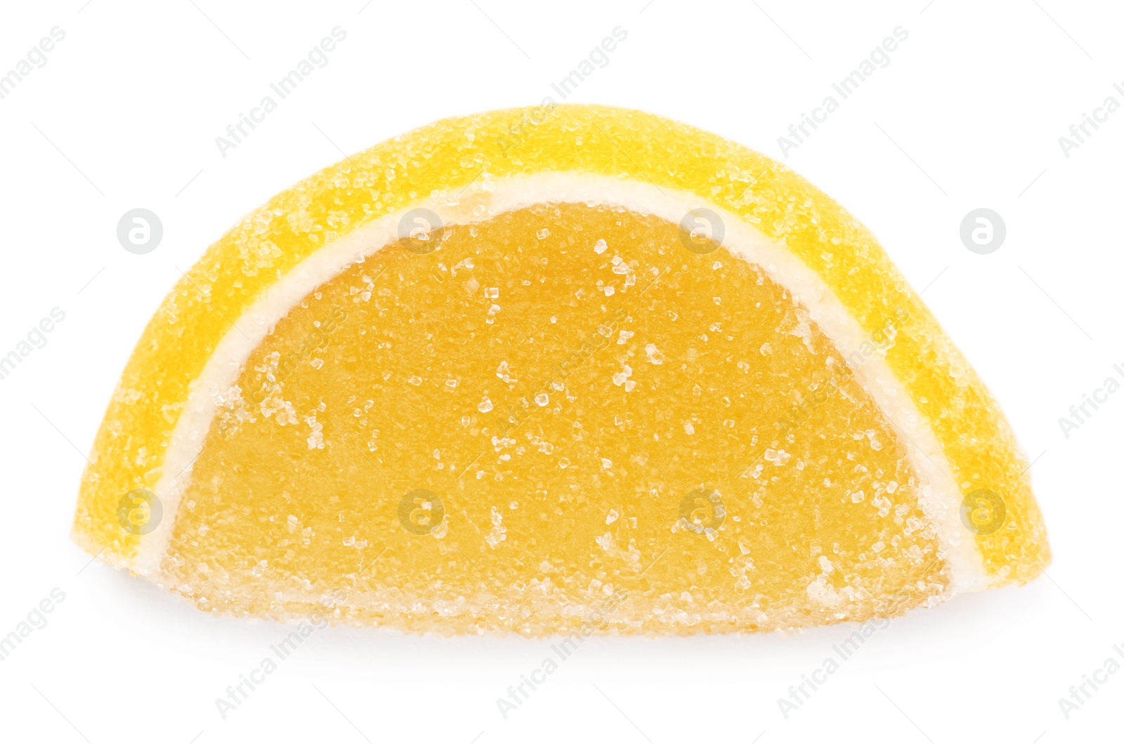 Photo of Bright delicious jelly candy on white background, top view