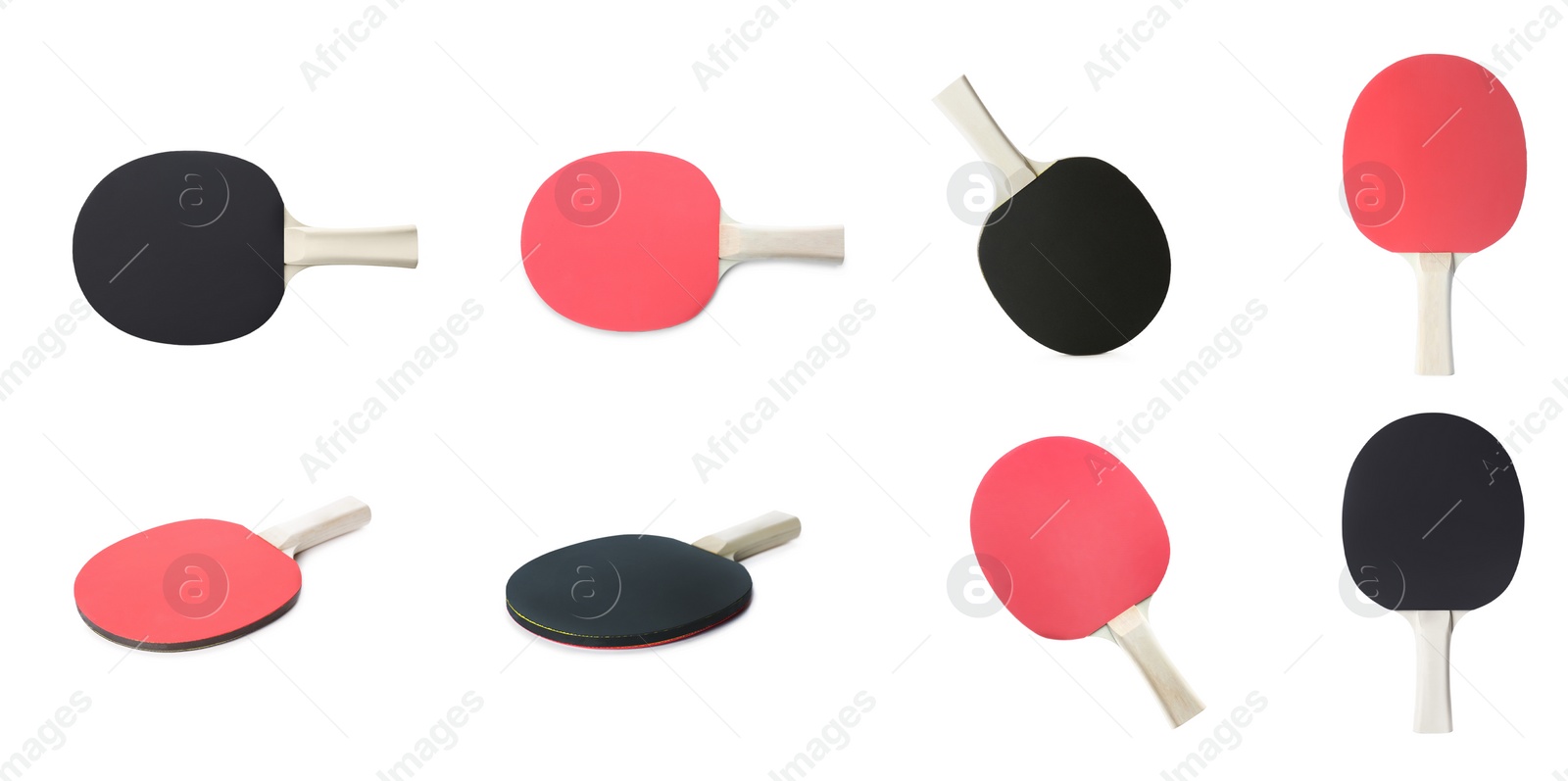 Image of Set with ping pong rackets on white background