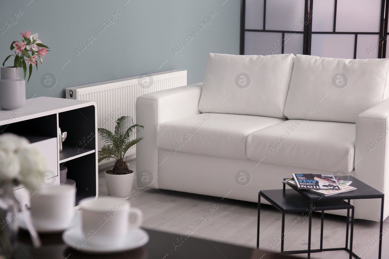 Photo of Stylish living room interior with comfortable sofa