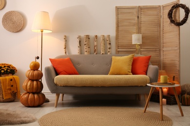 Cozy living room interior inspired by autumn colors