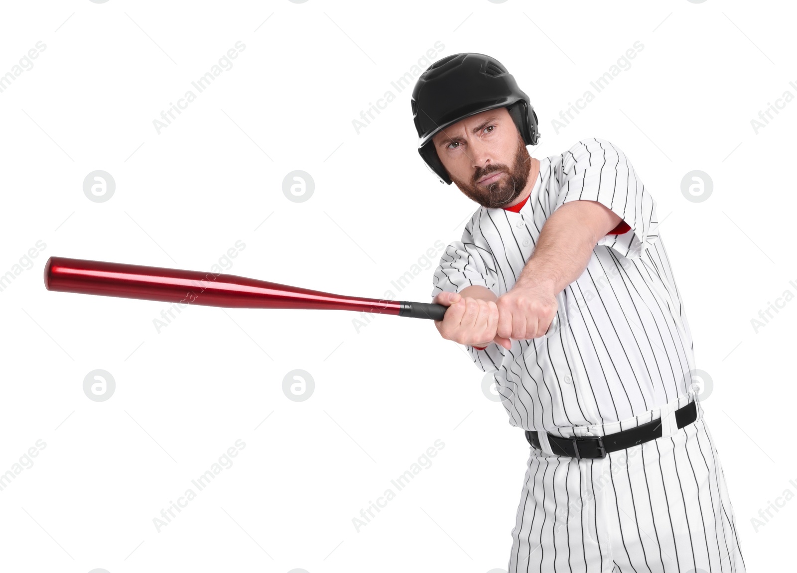 Photo of Baseball player with bat on white background