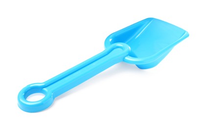 Light blue plastic toy shovel isolated on white