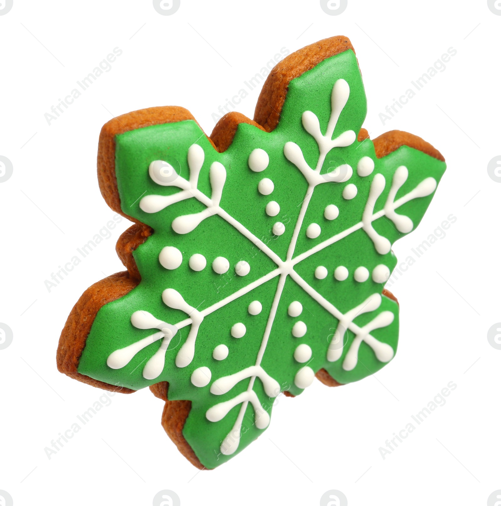 Photo of Tasty Christmas cookie in shape of snowflake isolated on white