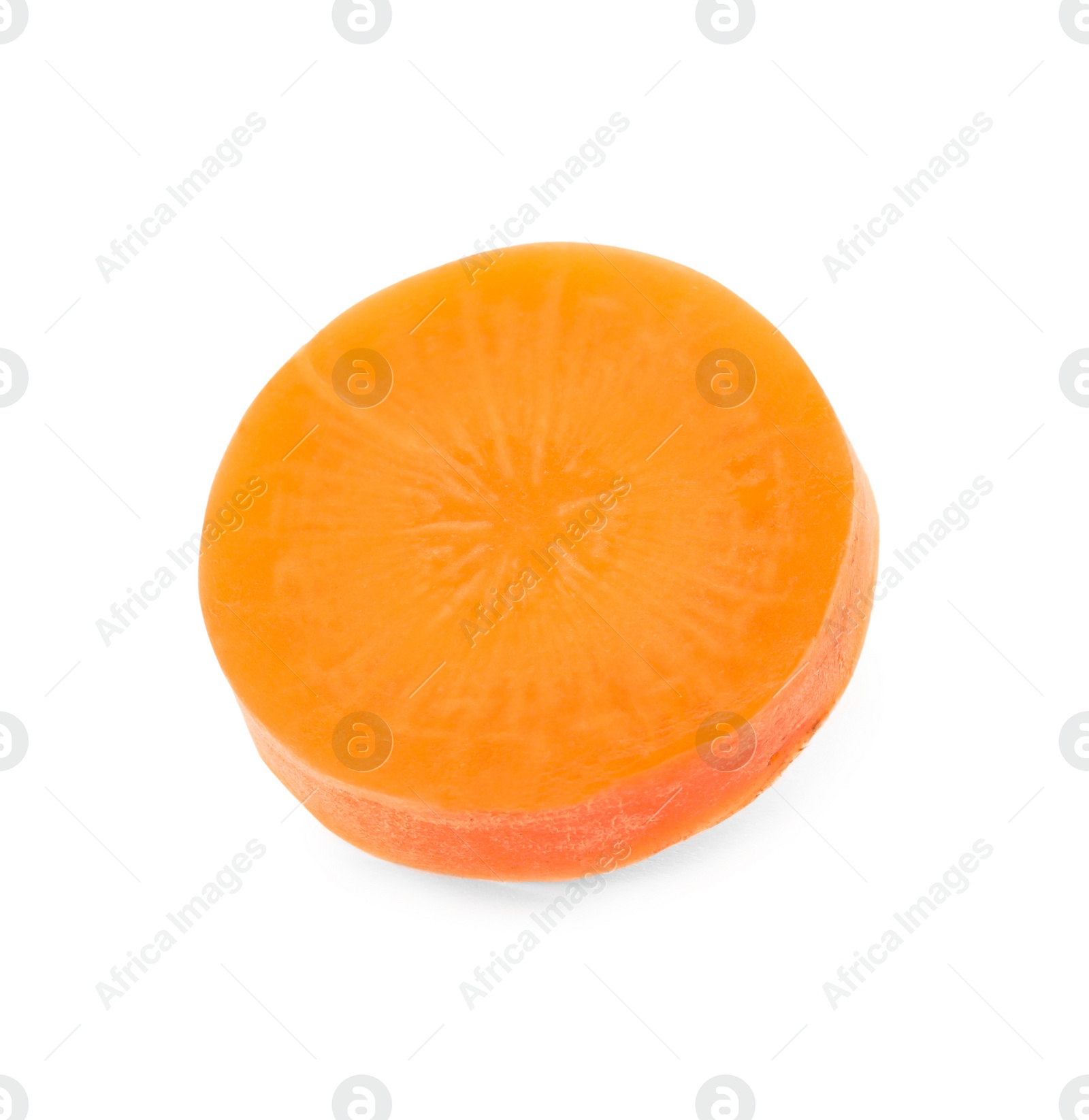 Photo of Slice of ripe carrot on white background