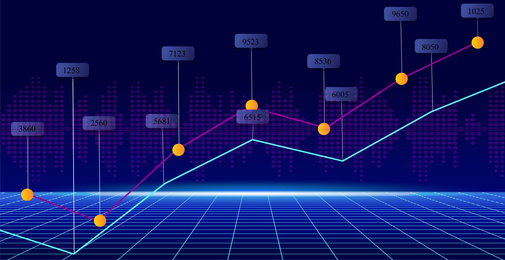 Image of Futuristic dashboard of business analytics information. Digital graph on blue background