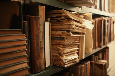 Image of Collection of old books on shelves in library
