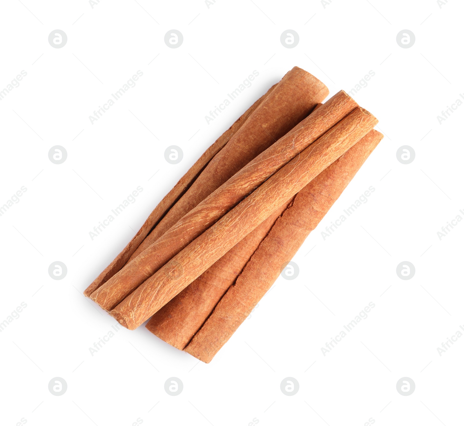 Photo of Cinnamon sticks isolated on white, top view