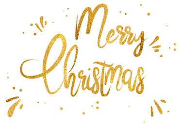 Glittery golden text Merry Christmas on white background