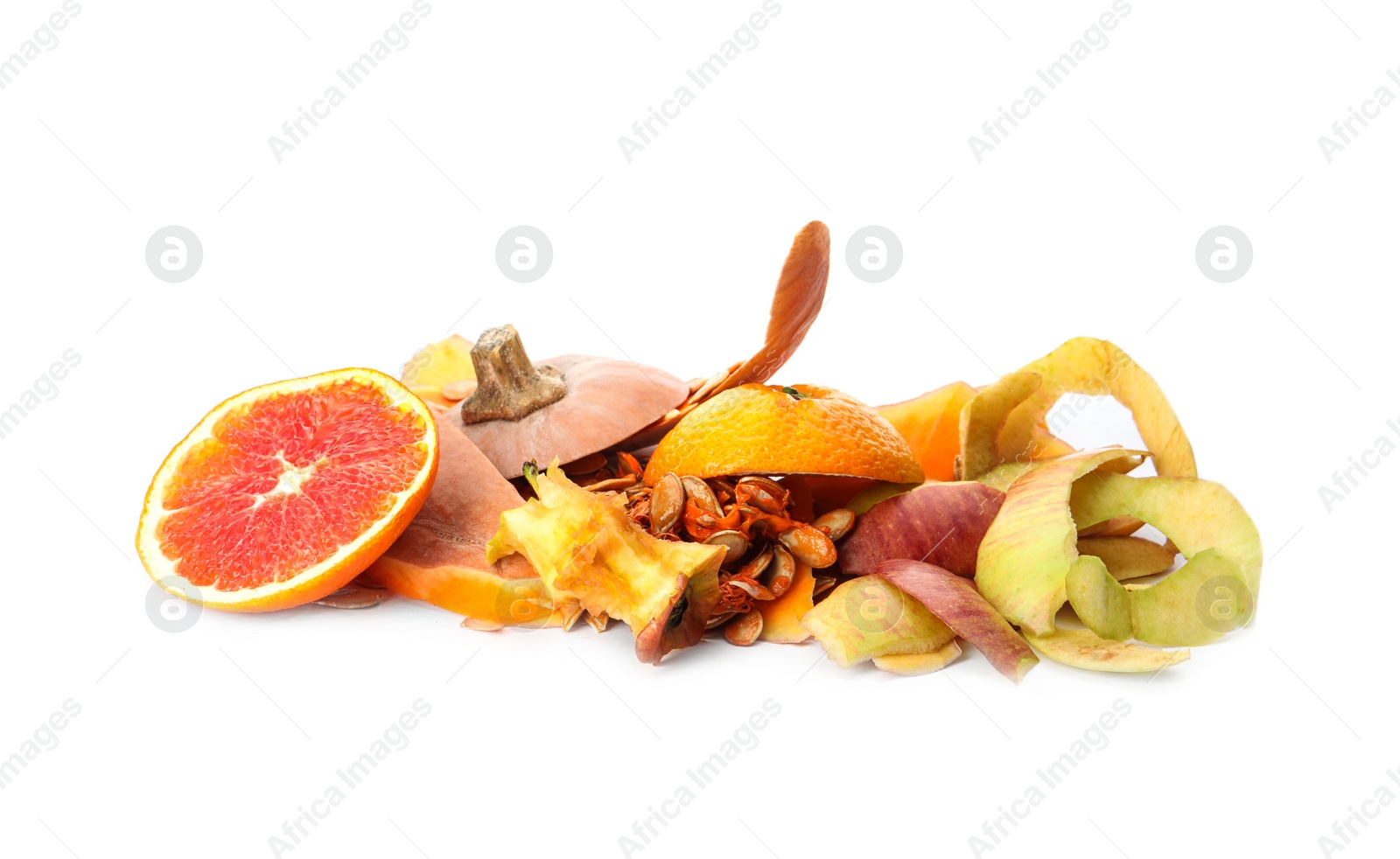 Photo of Pile of organic waste for composting on white background