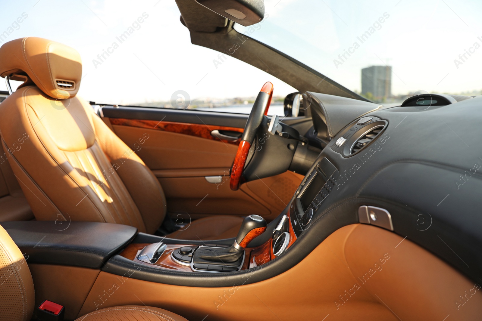 Photo of Closeup view of luxury convertible car interior