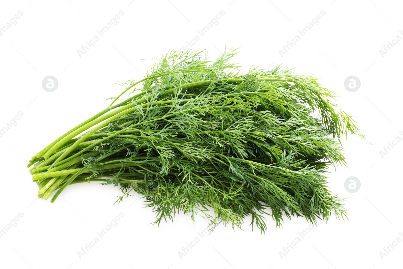 Photo of Fresh green dill branches isolated on white, top view