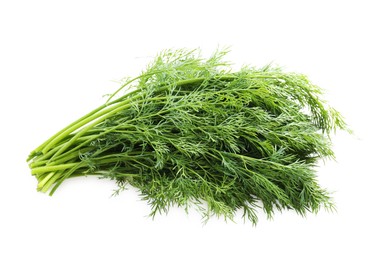 Fresh green dill branches isolated on white, top view