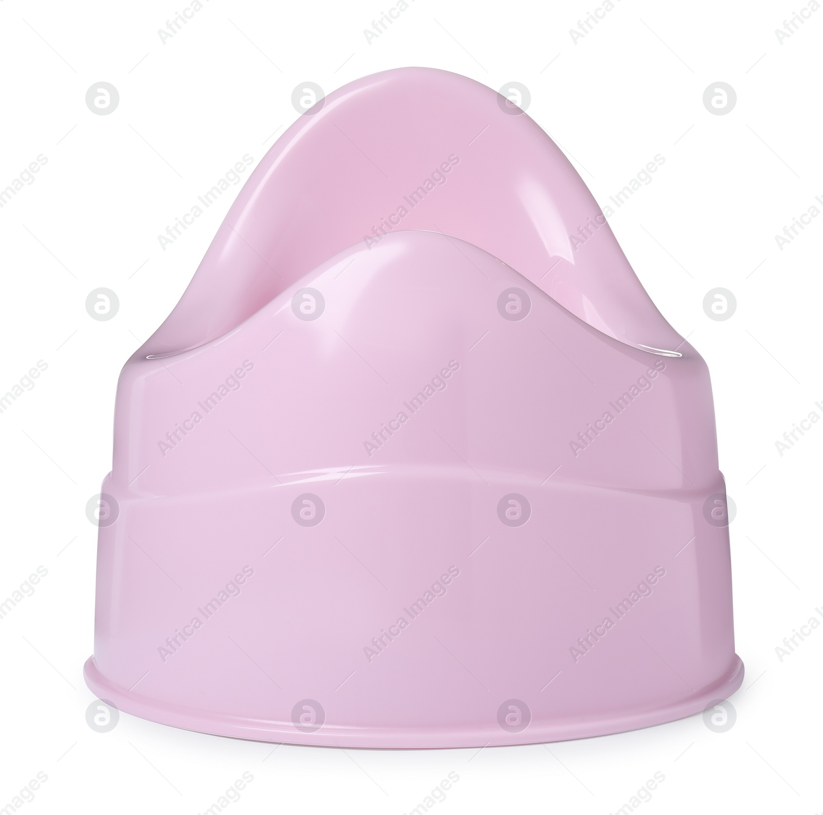 Photo of Pink baby potty isolated on white. Toilet training