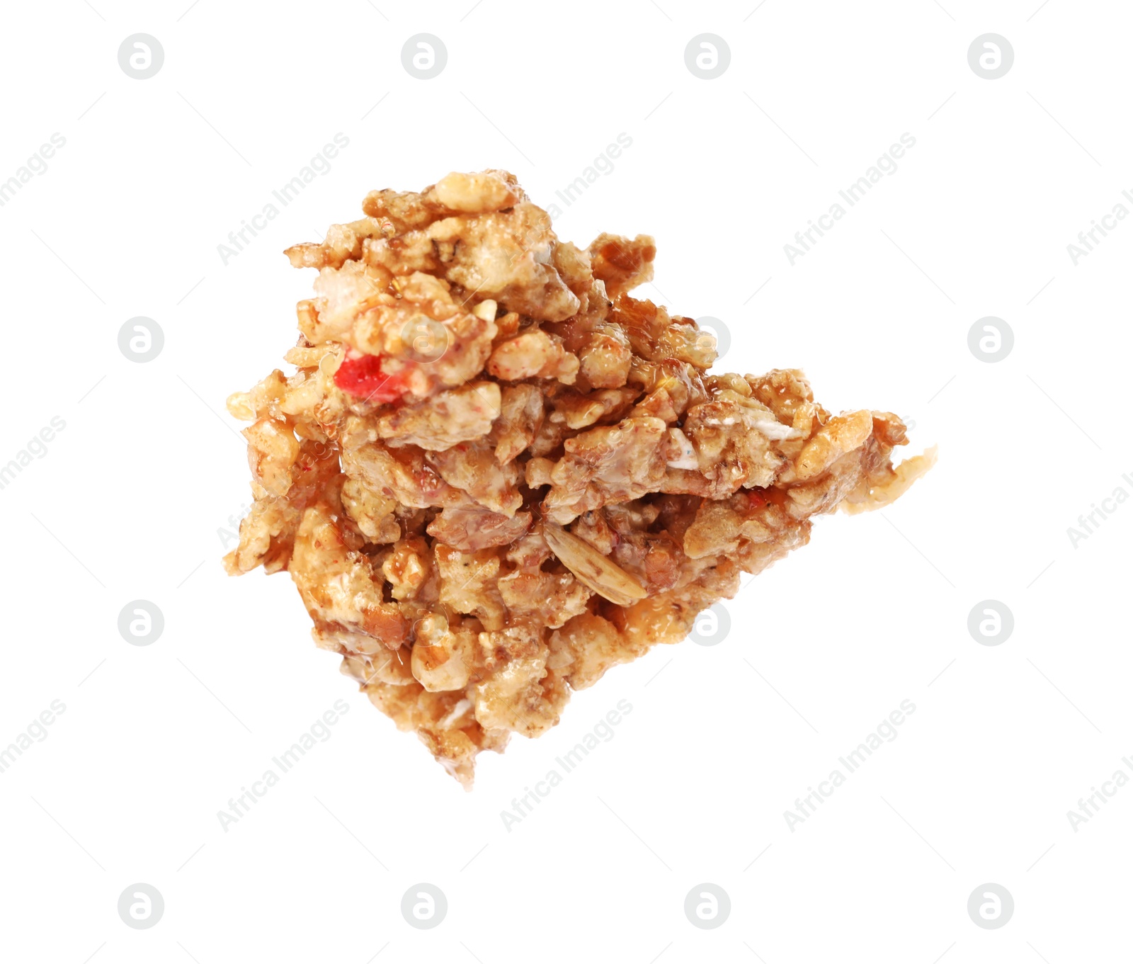 Photo of One piece of tasty granola bar isolated on white