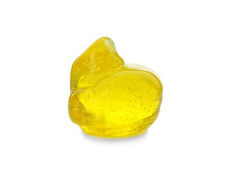 Photo of Yellow slime with glitter isolated on white. Antistress toy