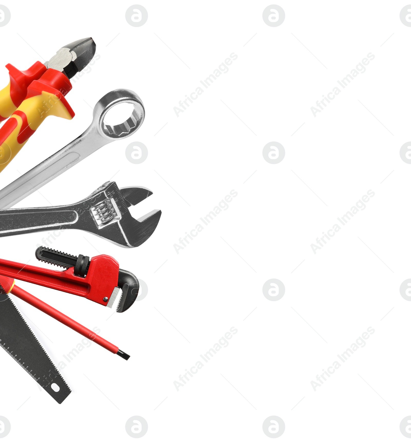 Image of Set with different construction tools on white background