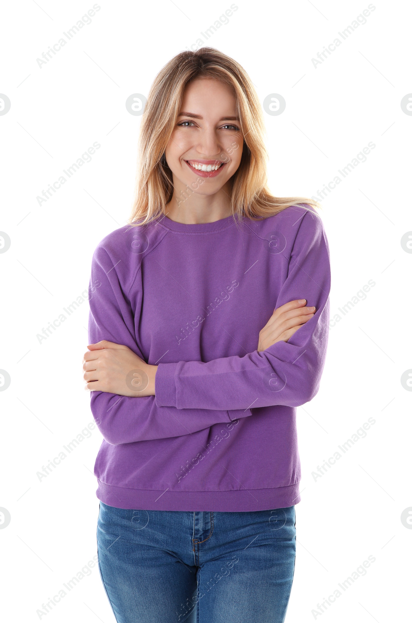 Photo of Portrait of pretty woman on white background