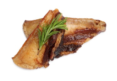 Tasty fried pork lard with rosemary isolated on white