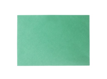 Photo of Green paper envelope isolated on white. Mail service