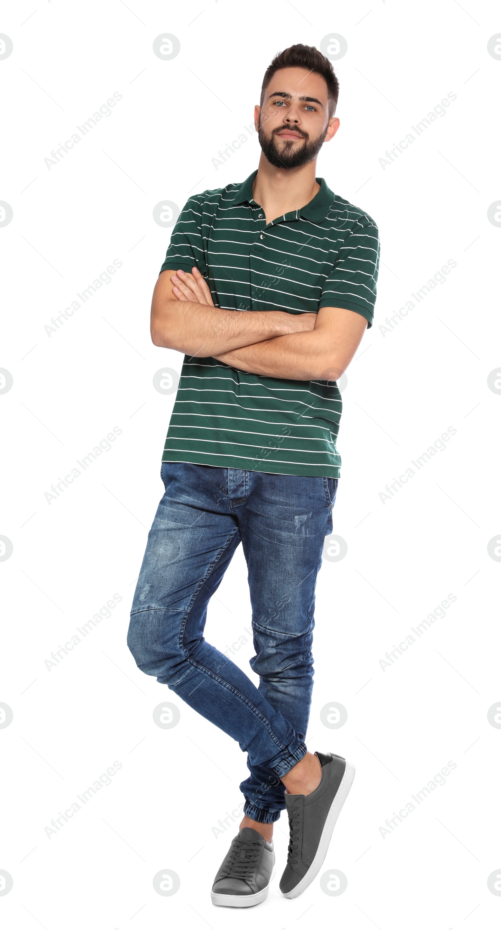 Photo of Portrait of handsome young man on white background